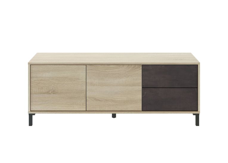 Base TV rovere e antracite 130x41x47h cm 2 ante e 2 cassetti - Alva
