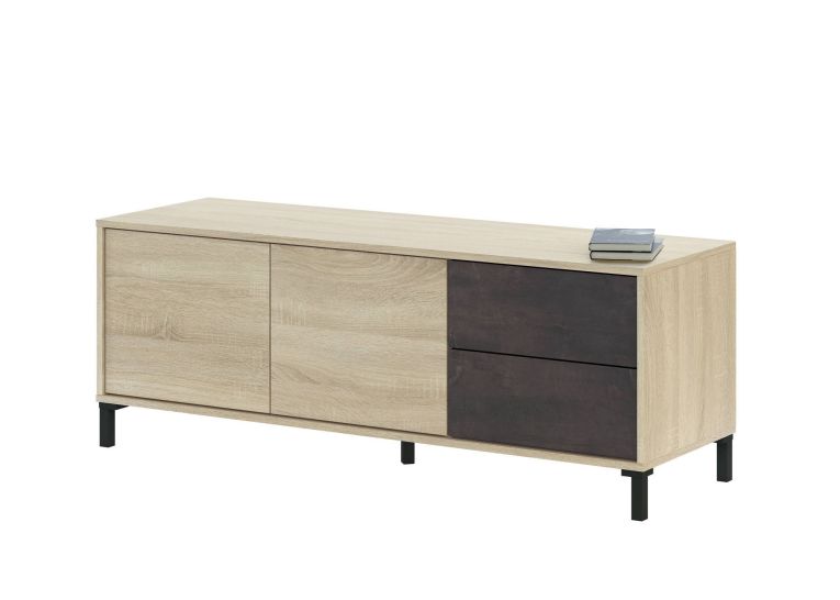 Base TV rovere e antracite 130x41x47h cm 2 ante e 2 cassetti - Alva