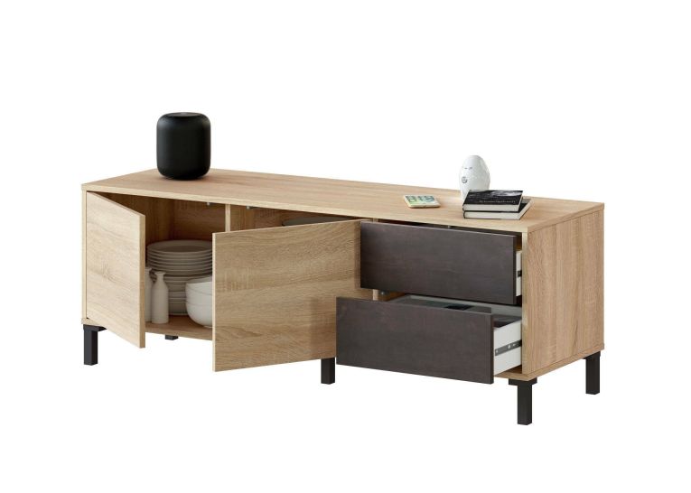 Base TV rovere e antracite 130x41x47h cm 2 ante e 2 cassetti - Alva