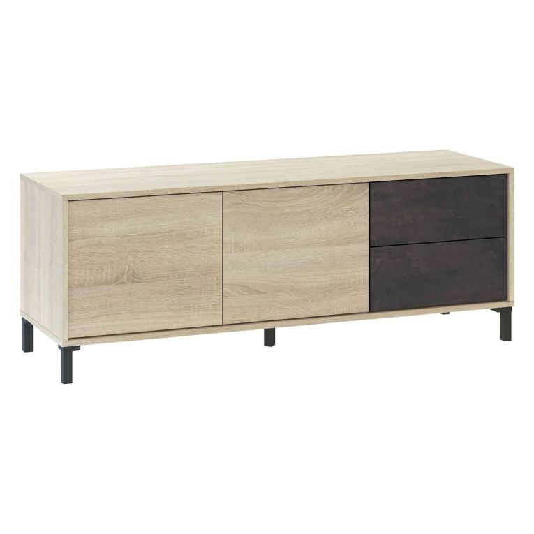Base TV rovere e antracite 130x41x47h cm 2 ante e 2 cassetti - Alva