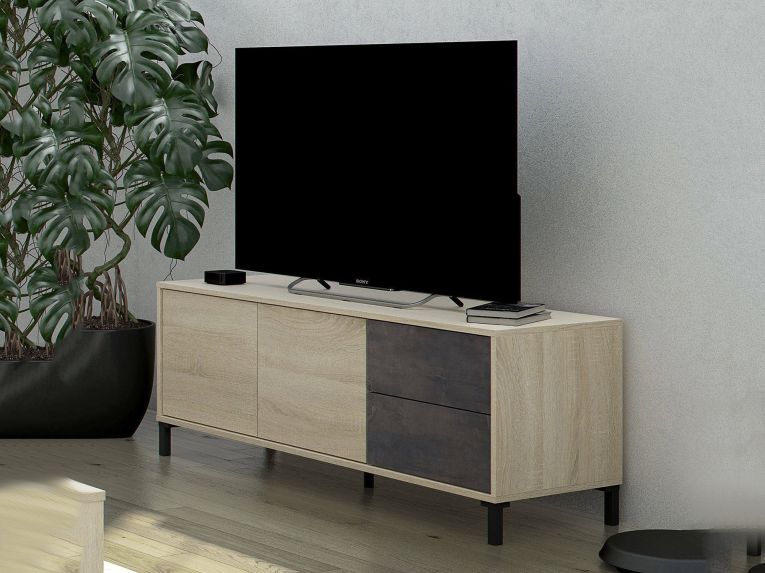 Base TV rovere e antracite 130x41x47h cm 2 ante e 2 cassetti - Alva