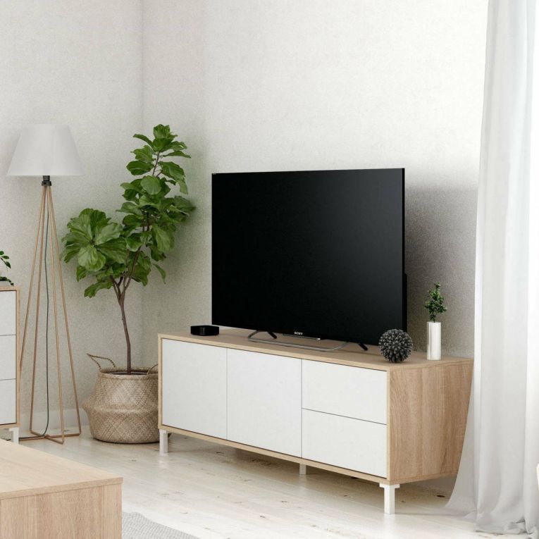 Base TV rovere e bianco 130x41x47h cm 2 ante e 2 cassetti - Alva