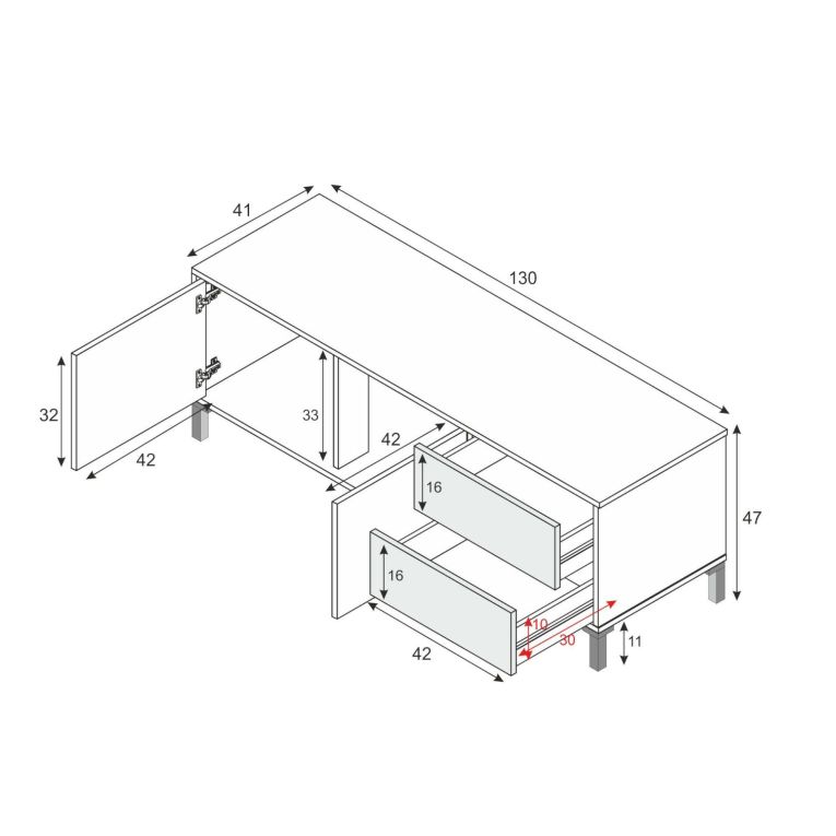Base TV rovere e bianco 130x41x47h cm 2 ante e 2 cassetti - Alva