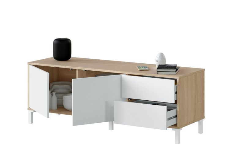 Base TV rovere e bianco 130x41x47h cm 2 ante e 2 cassetti - Alva