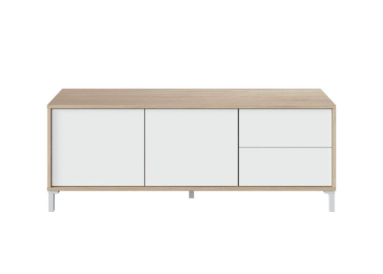 Base TV rovere e bianco 130x41x47h cm 2 ante e 2 cassetti - Alva