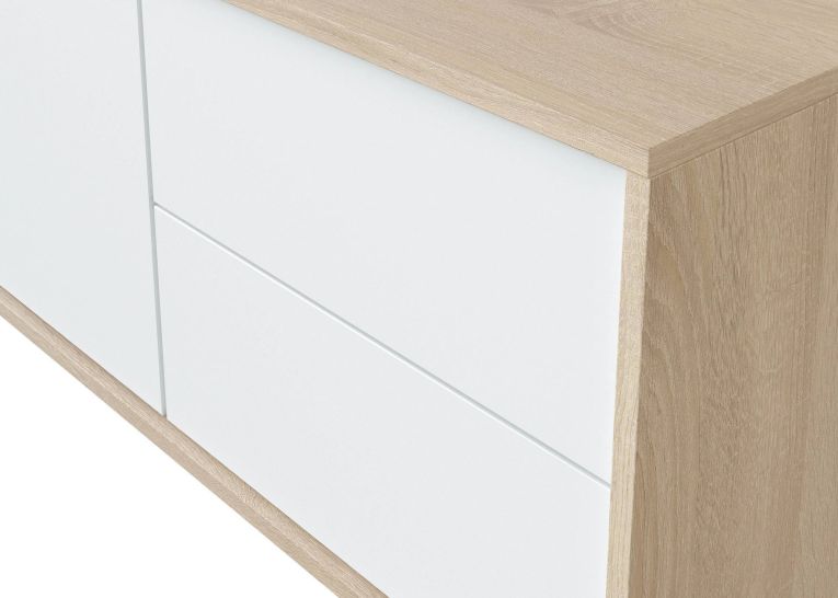 Base TV rovere e bianco 130x41x47h cm 2 ante e 2 cassetti - Alva
