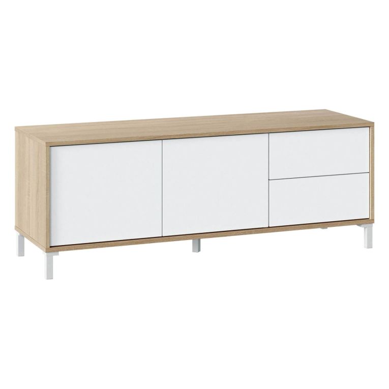Base TV rovere e bianco 130x41x47h cm 2 ante e 2 cassetti - Alva