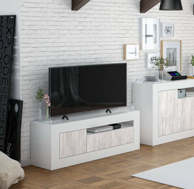 Base TV rovere e bianco 139x42x53h cm 2 ante - Kunzite