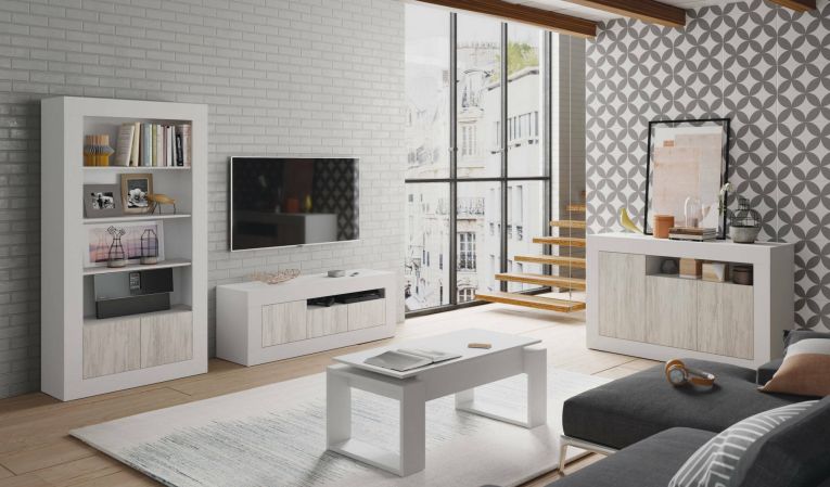 Base TV rovere e bianco 139x42x53h cm 2 ante - Kunzite