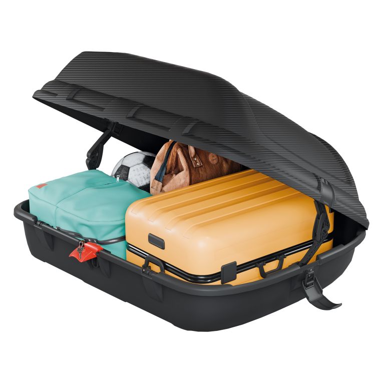 Baule Auto Nero Finitura Effetto Carbonio Capacità 270 l, 55 kg, Apertura a Ribalta Made in Italy - Chivin