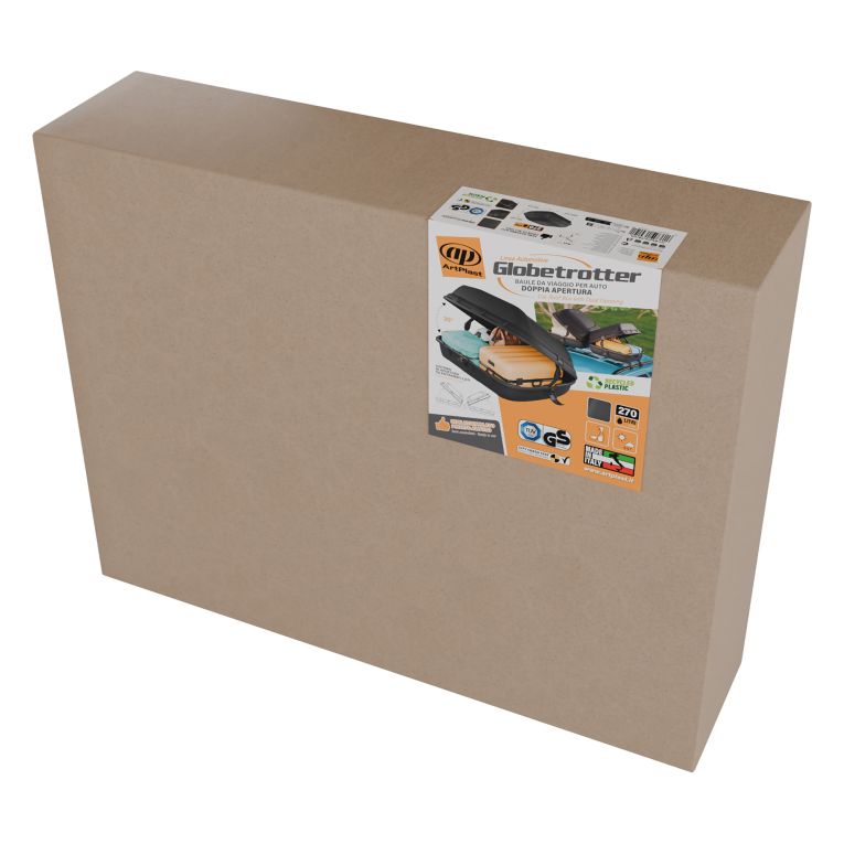 Baule Auto Nero Finitura Effetto Carbonio Capacità 270 l, 55 kg, Apertura Doppia Apertura Laterale Made in Italy - Copora