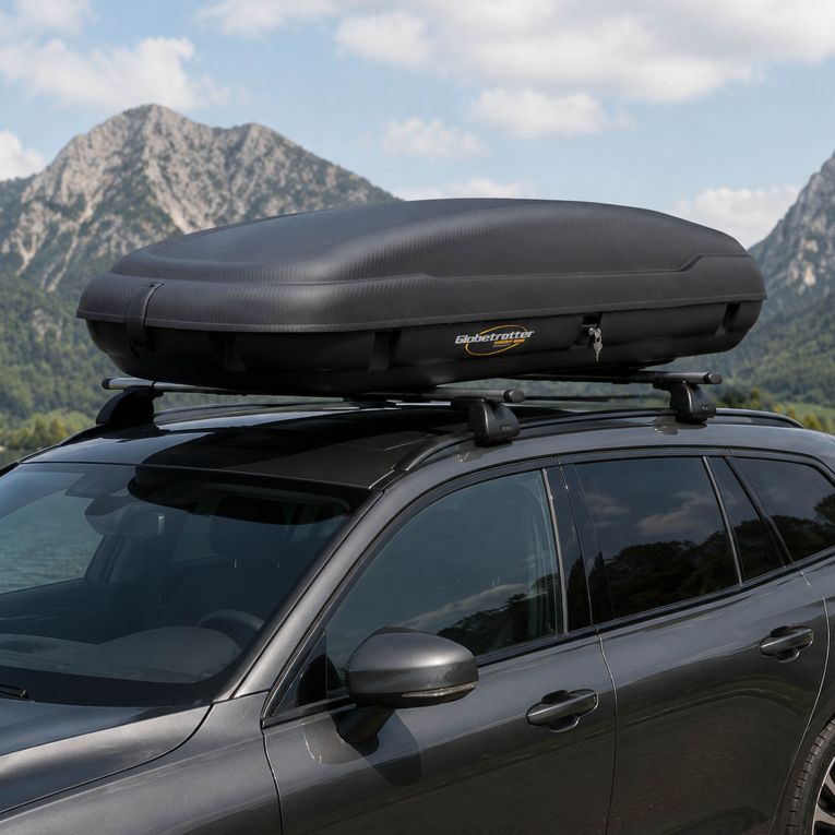 Baule Auto Nero Finitura Effetto Carbonio Capacità 350 l, 75 kg, Apertura Doppia Apertura Laterale Made in Italy - Copora