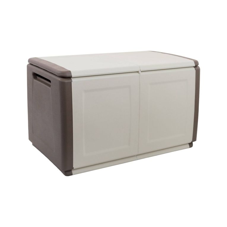 Baule Brakel, Cassapanca multiuso, Baule contenitore, Box portaoggetti, 100% Made in Italy, 96x53h57 cm, Beige e Marrone