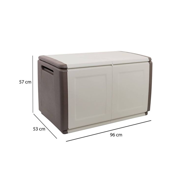 Baule Brakel, Cassapanca multiuso, Baule contenitore, Box portaoggetti, 100% Made in Italy, 96x53h57 cm, Beige e Marrone