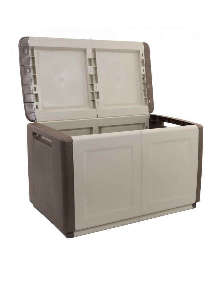 Baule Brakel, Cassapanca multiuso, Baule contenitore, Box portaoggetti, 100% Made in Italy, 96x53h57 cm, Beige e Marrone