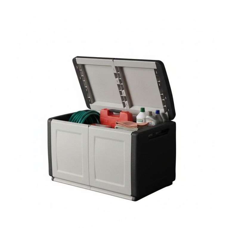Baule Brakel, Cassapanca multiuso, Baule contenitore, Box portaoggetti, 100% Made in Italy, 96x53h57 cm, Grigio chiaro e Nero