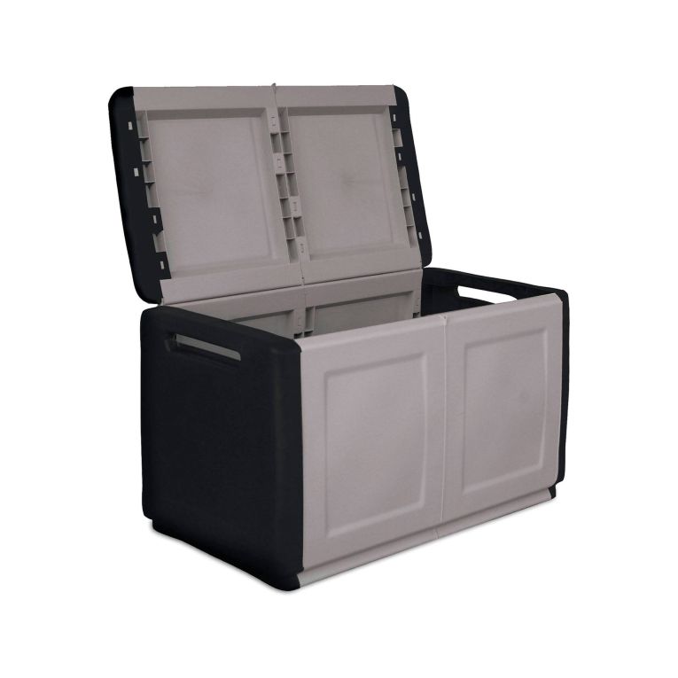 Baule Brakel, Cassapanca multiuso, Baule contenitore, Box portaoggetti, 100% Made in Italy, 96x53h57 cm, Grigio chiaro e Nero