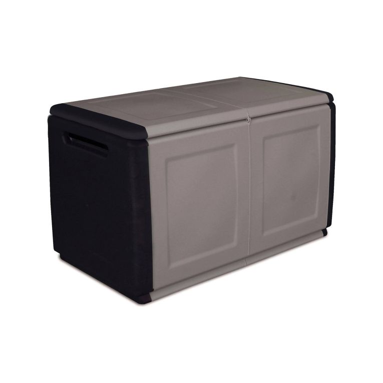 Baule Brakel, Cassapanca multiuso, Baule contenitore, Box portaoggetti, 100% Made in Italy, 96x53h57 cm, Grigio chiaro e Nero