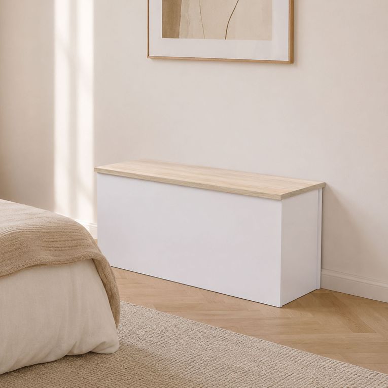 Baule cassapanca in legno 90x45x45h cm bianco e rovere - Ayusnay