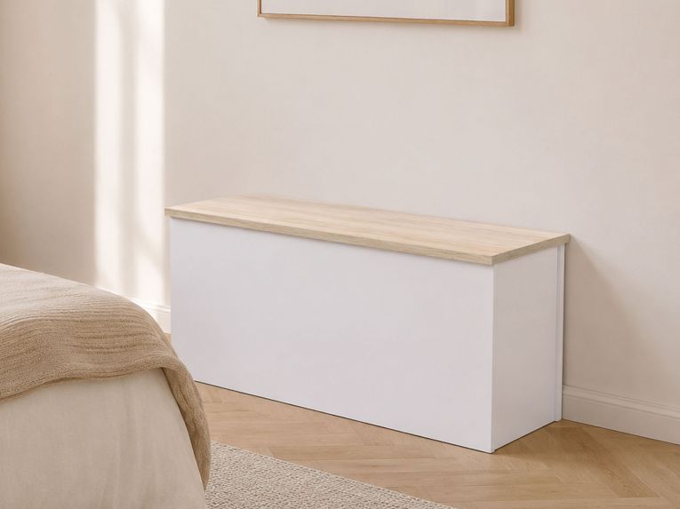 Baule cassapanca in legno 90x45x45h cm bianco e rovere - Ayusnay