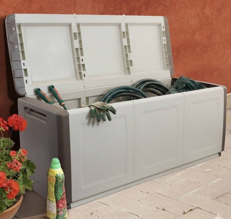 Baule da giardino impermeabile 138x53x57h cm beige e marrone - Achse