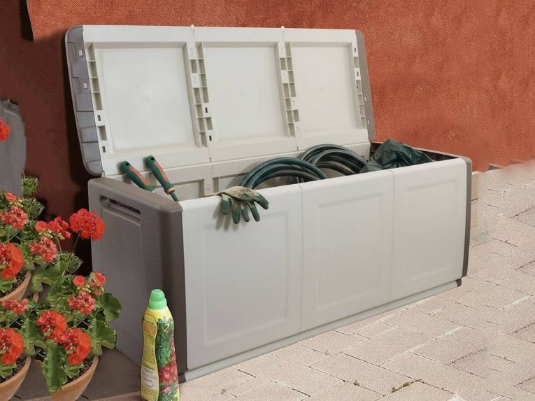 Baule da giardino impermeabile 138x53x57h cm beige e marrone - Achse