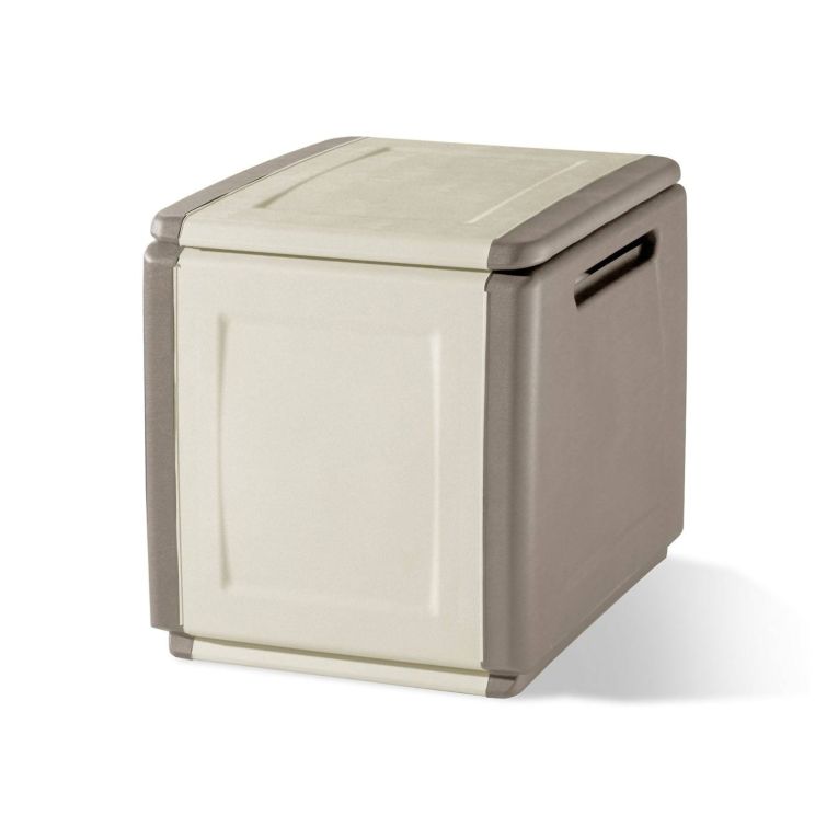 Baule Lille, Cassapanca multiuso, Baule contenitore, Box portaoggetti, 100% Made in Italy, 54x53h57 cm, Beige e Marrone