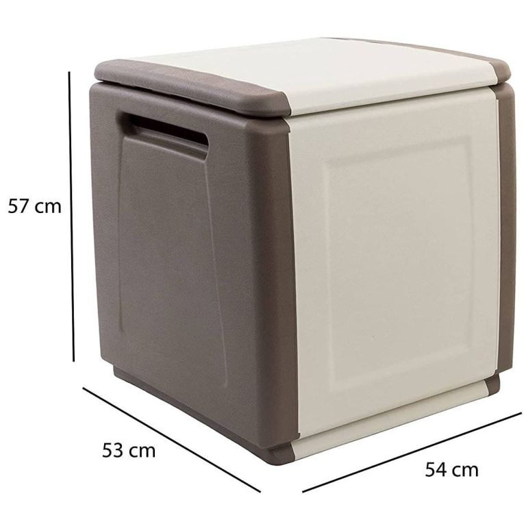 Baule Lille, Cassapanca multiuso, Baule contenitore, Box portaoggetti, 100% Made in Italy, 54x53h57 cm, Beige e Marrone