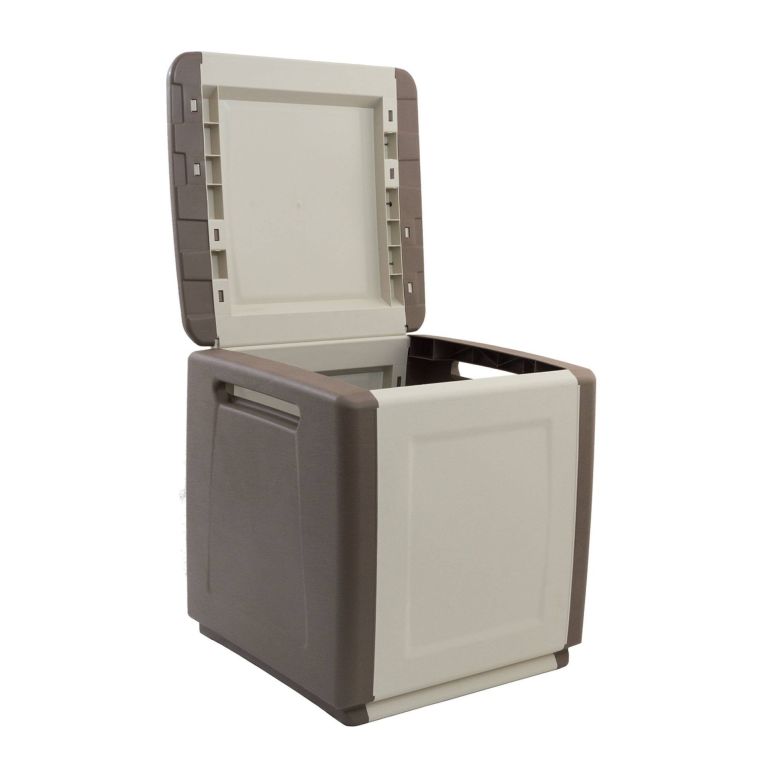 Baule Lille, Cassapanca multiuso, Baule contenitore, Box portaoggetti, 100% Made in Italy, 54x53h57 cm, Beige e Marrone
