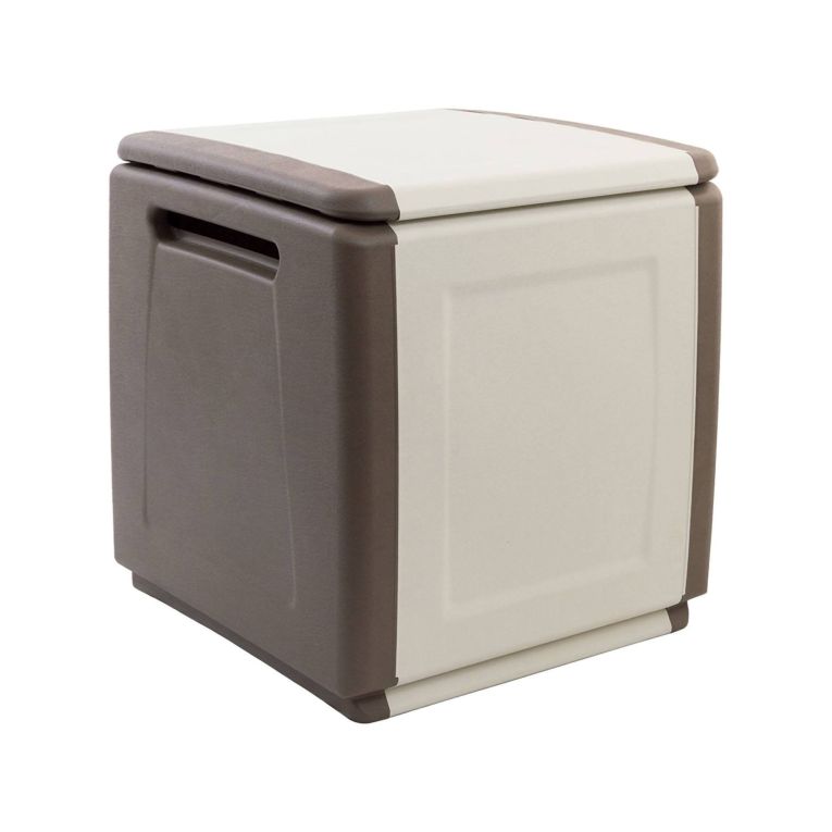 Baule Lille, Cassapanca multiuso, Baule contenitore, Box portaoggetti, 100% Made in Italy, 54x53h57 cm, Beige e Marrone