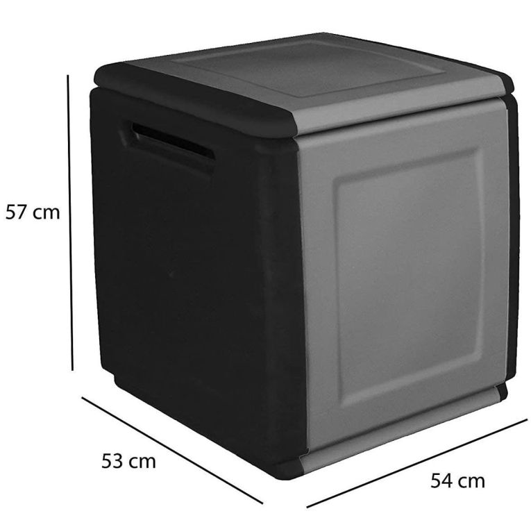 Baule Lille, Cassapanca multiuso, Baule contenitore, Box portaoggetti, 100% Made in Italy, 54x53h57 cm, Grigio chiaro e Nero