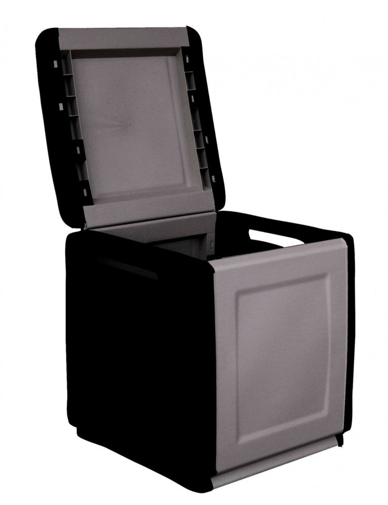 Baule Lille, Cassapanca multiuso, Baule contenitore, Box portaoggetti, 100% Made in Italy, 54x53h57 cm, Grigio chiaro e Nero