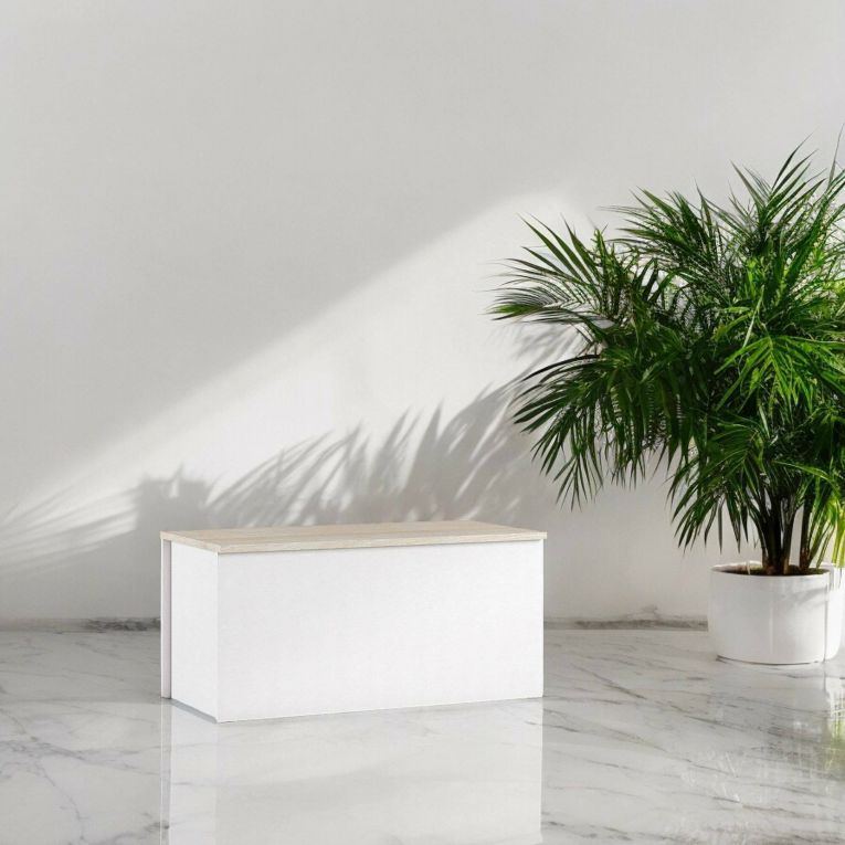Baule Miltonia, Capiente box contenitore multiuso, Cassapanca moderna, 100% Made in Italy, 90x45h45 cm, Bianco e Rovere