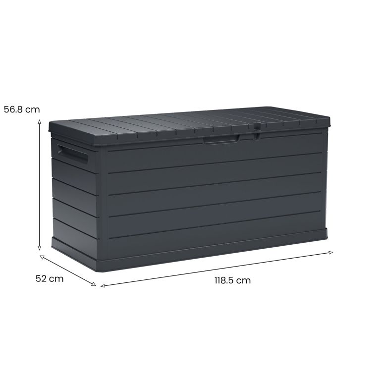 Baule Nero Antracite Resistente ai Raggi uv Impermeabile Capacità 350 l Chiusura Lucchetto 118.5x52x56.8h cm, Materiale Piano in Plastica - Nurri