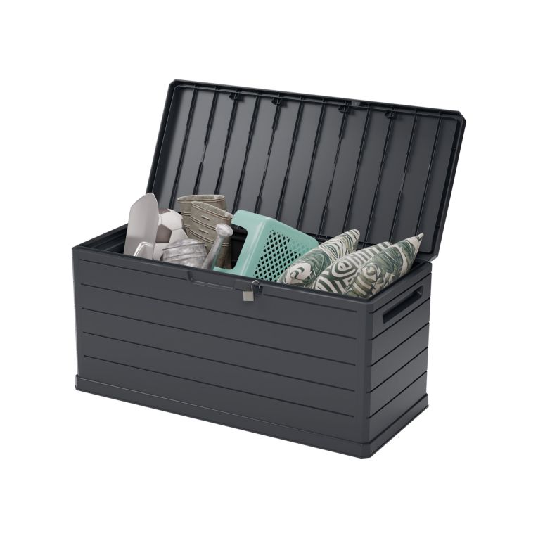 Baule Nero Antracite Resistente ai Raggi uv Impermeabile Capacità 350 l Chiusura Lucchetto 118.5x52x56.8h cm, Materiale Piano in Plastica - Nurri