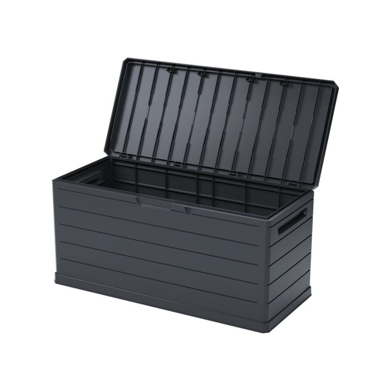 Baule Nero Antracite Resistente ai Raggi uv Impermeabile Capacità 350 l Chiusura Lucchetto 118.5x52x56.8h cm, Materiale Piano in Plastica - Nurri