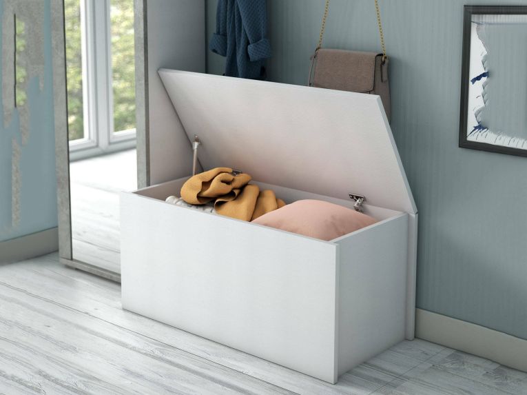 Baule salvaspazio in legno 90x45x45h cm bianco - Ayusnay