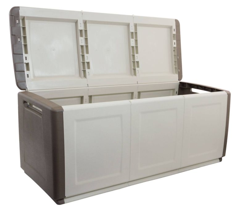 Baule Zele, Cassapanca multiuso, Baule contenitore, Box portaoggetti, 100% Made in Italy, 138x53h57 cm, Beige e Marrone