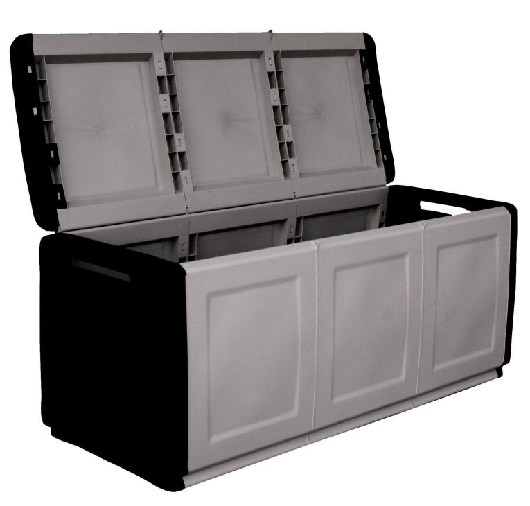 Baule Zele, Cassapanca multiuso, Baule contenitore, Box portaoggetti, 100% Made in Italy, 138x53h57 cm, Grigio chiaro e Nero