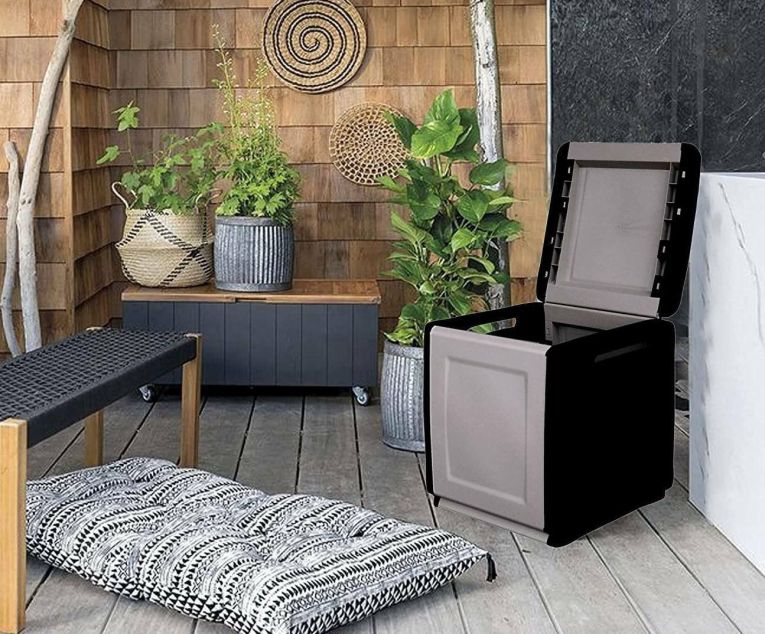 Bauletto da esterno quadrato 54x53x57h cm grigio chiaro e nero - Azziuro