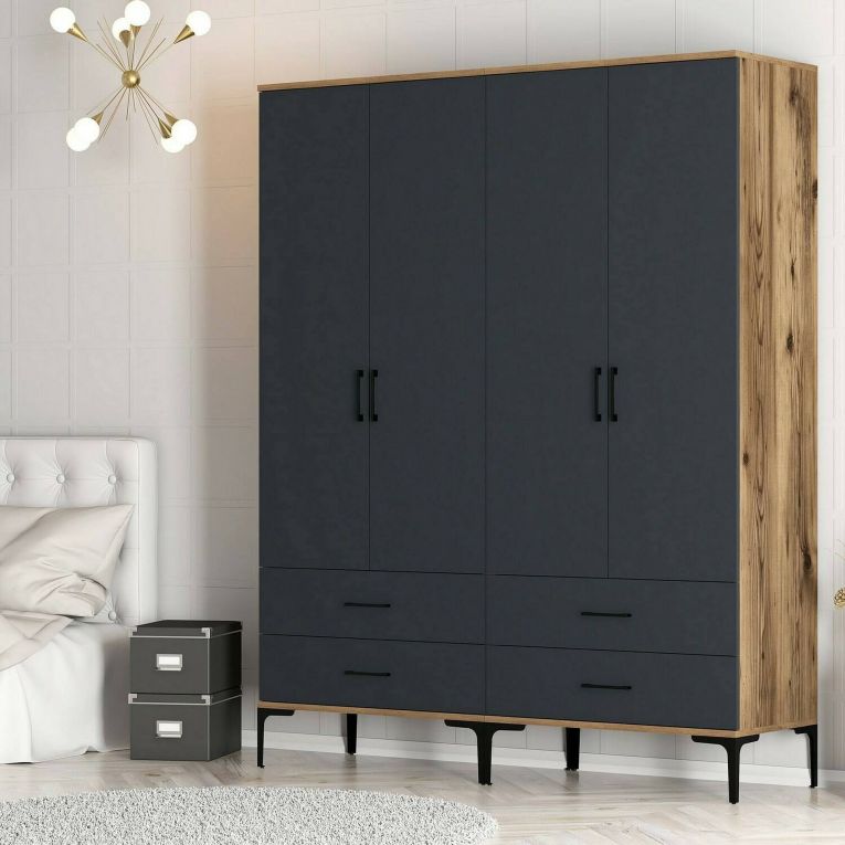Cabina armadio 4 ante noce e antracite 160x200h cm - Katrin