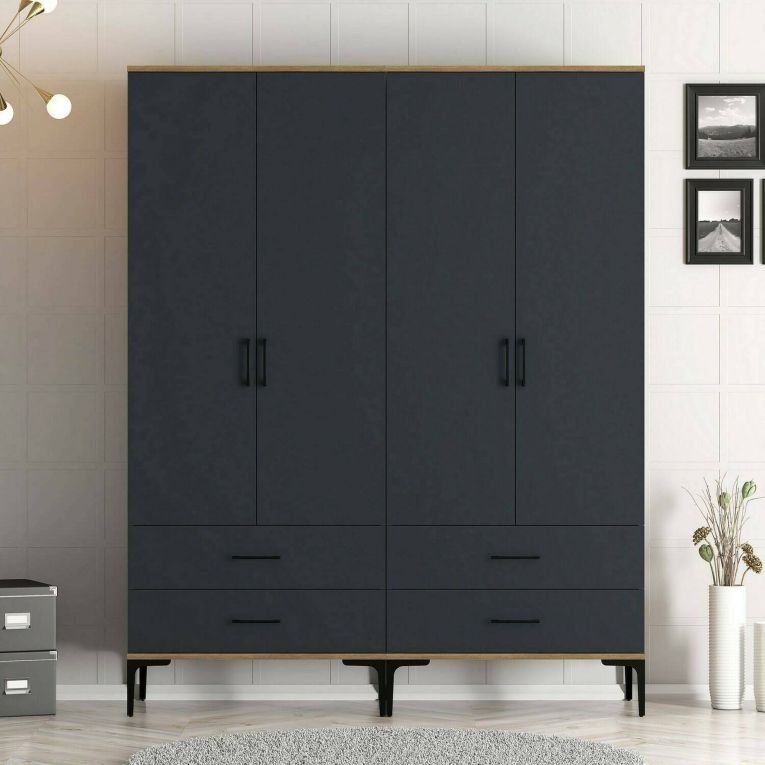 Cabina armadio 4 ante noce e antracite 160x200h cm - Katrin