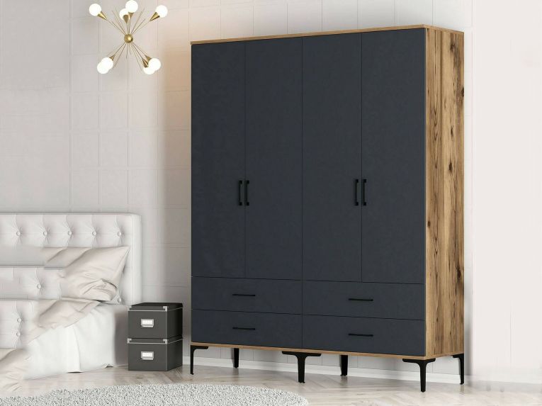 Cabina armadio 4 ante noce e antracite 160x200h cm - Katrin