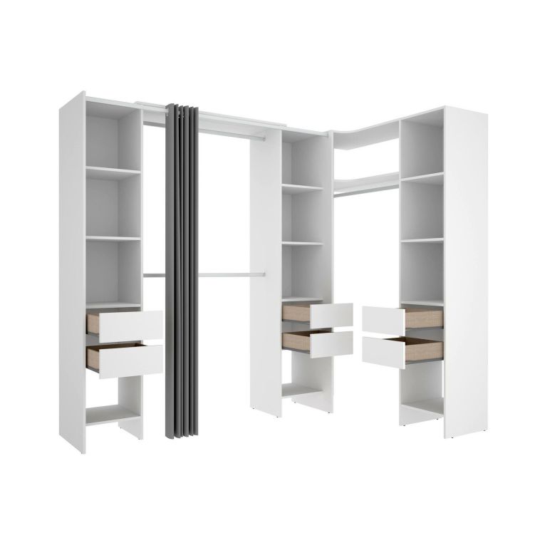 Cabina armadio ad angolo con cassetti bianca 234x205h cm - Alanno