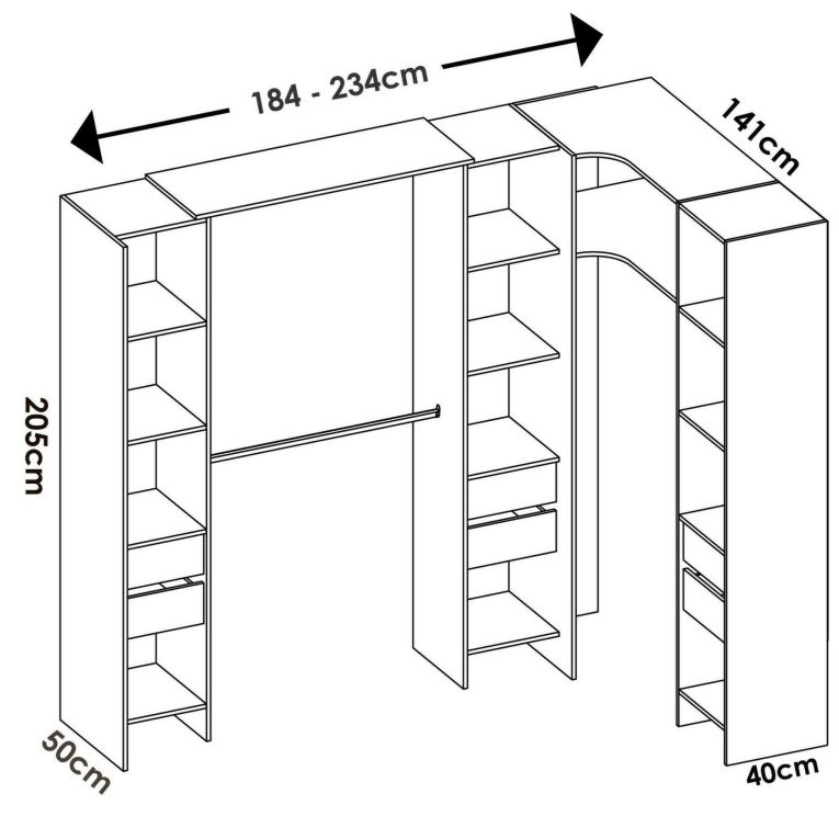 Cabina armadio ad angolo con cassetti bianca 234x205h cm - Alanno