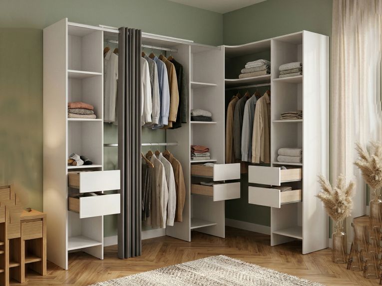 Cabina armadio ad angolo con cassetti bianca 234x205h cm - Alanno