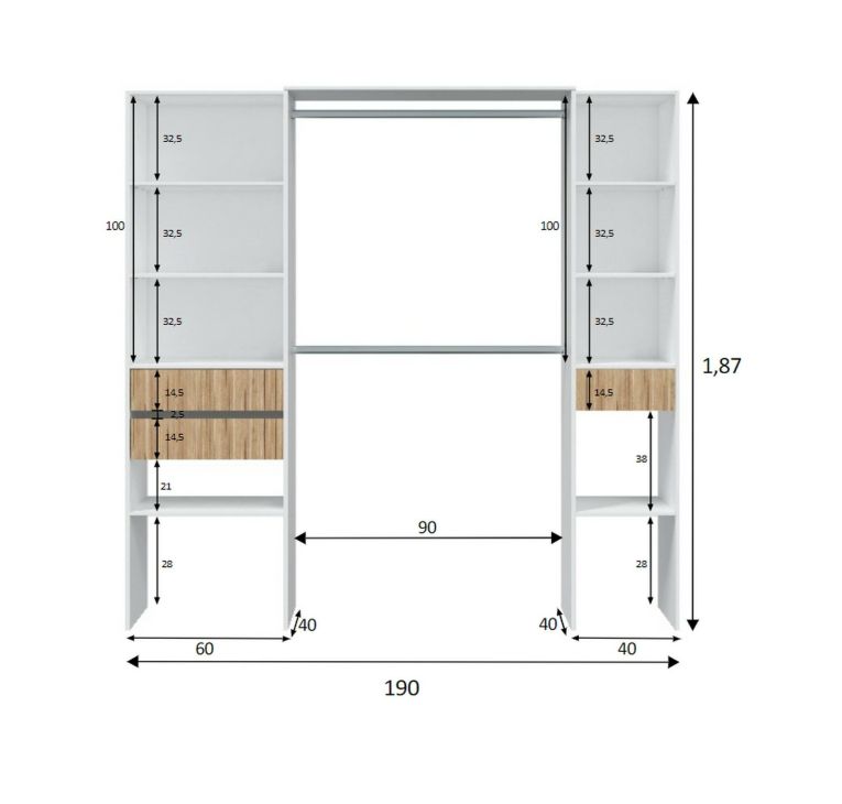 Cabina armadio classica bianca e rovere 196x187h cm - Ary