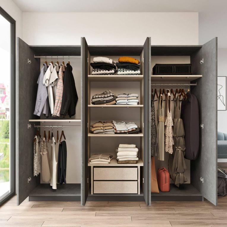 Cabina armadio con appendiabiti antracite e grigia 207x183h cm - Gaja