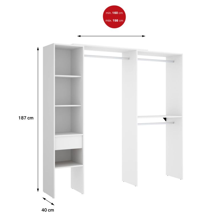 Cabina armadio con appendiabiti bianca 98x187h cm - Ewiniar