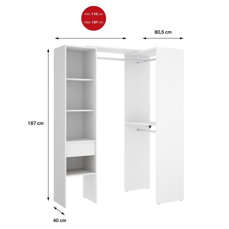 Cabina armadio con appendiabiti bianca 98x187h cm - Ewiniar